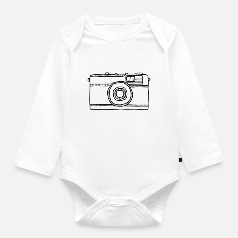 camera - Organic Longsleeve Baby Bodysuit - white