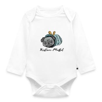 Mops beim Fasching! Geschenk Rollmops - Baby Bio-Langarm-Body - Weiß - Vorne