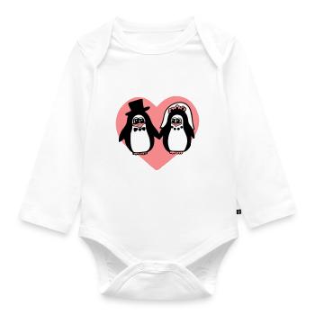 penguin wedding - Organic Longsleeve Baby Bodysuit - white - Front