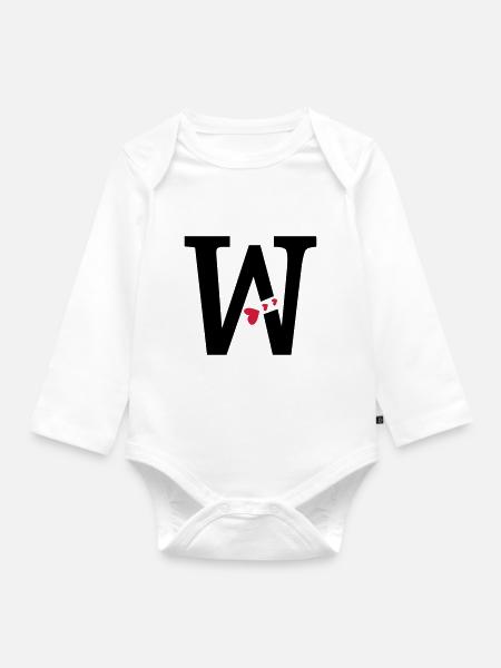 Großbuchstabe W mit Herzen - Baby Bio-Langarm-Body - Weiß