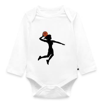 basketball jumping dunking dunk woman female mae - Organic Longsleeve Baby Bodysuit - white - Front