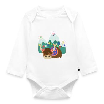 Schlafender tibetischer Yak - Baby Bio-Langarm-Body - Weiß - Vorne