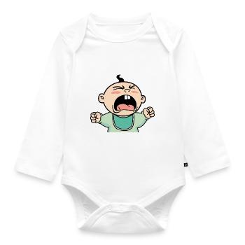 Crying baby cartoon roar screaming angry rage - Organic Longsleeve Baby Bodysuit - white - Front