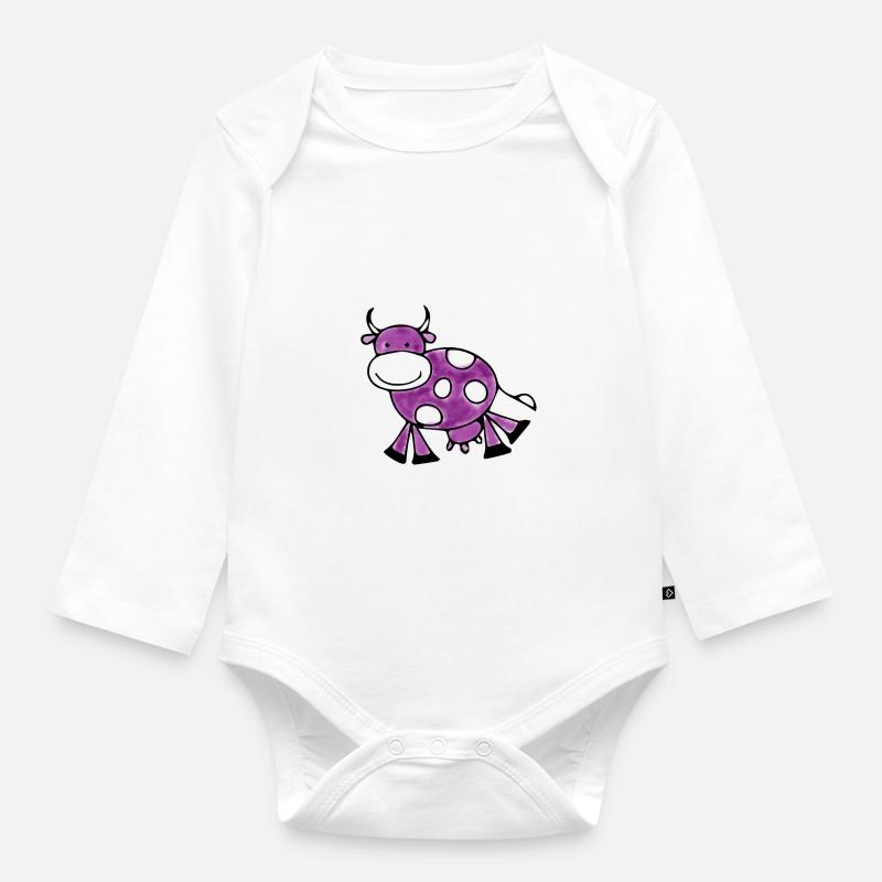 Doux pourpre vache dessin enfant - Body Bébé bio manches longues - blanc