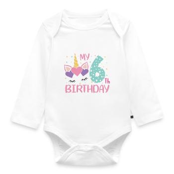 6.Geburtstag Einhorngesicht - Baby Bio-Langarm-Body - Weiß - Vorne