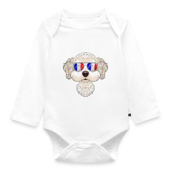 Bichon Frise France Lunettes de Soleil I Drapeau Français - Body Bébé bio manches longues - blanc - Devant