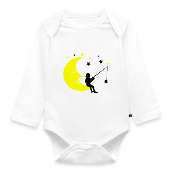 Child fishing stars - Organic Longsleeve Baby Bodysuit - white - Front