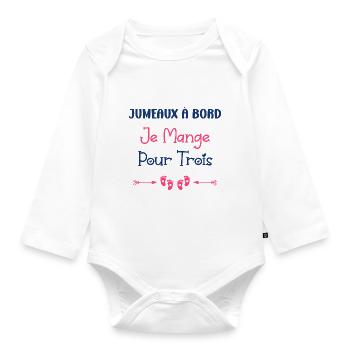 Jumeaux a bord je mange pour trois - Body Bébé bio manches longues - blanc - Devant