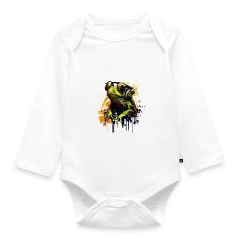 Cooler Frosch mit Sonnenbrille und Kopfhörern - Baby Bio-Langarm-Body - Weiß - Vorne