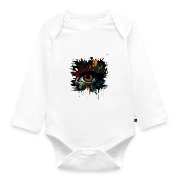 Psychedelisches Auge mit bunten Airbrush Details - Baby Bio-Langarm-Body - Weiß - Vorne