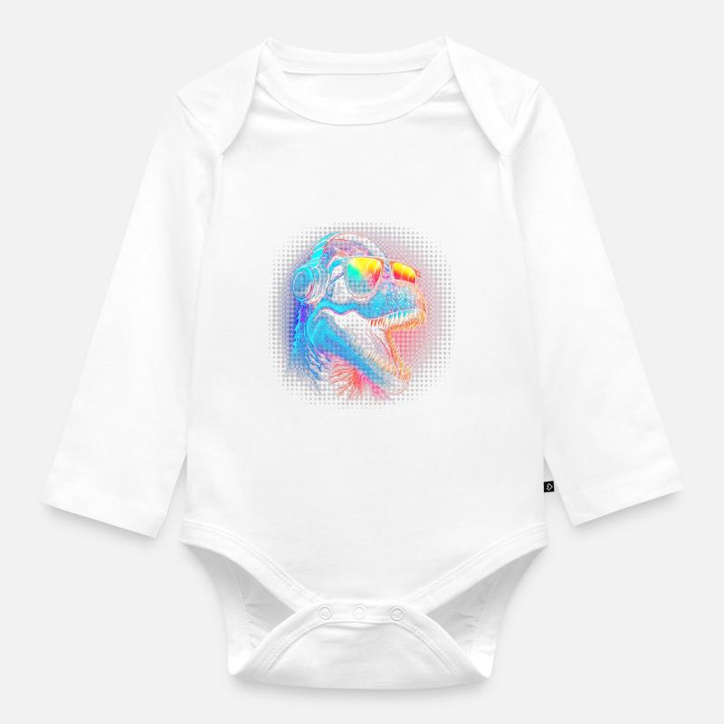 Rad Rex - Organic Longsleeve Baby Bodysuit - white