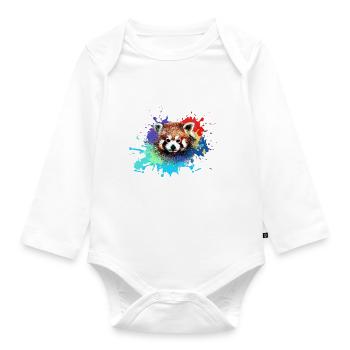 Panda rouge, graffiti, peinture, ours panda, ours, coloré - Body Bébé bio manches longues - blanc - Devant
