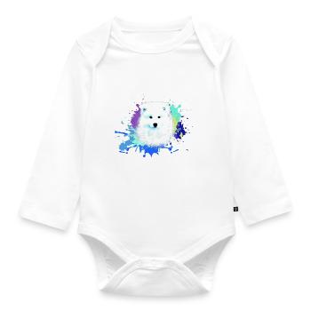 Samoyed, dog ,graffiti,painting wolf,pastel,colorful - Organic Longsleeve Baby Bodysuit - white - Front
