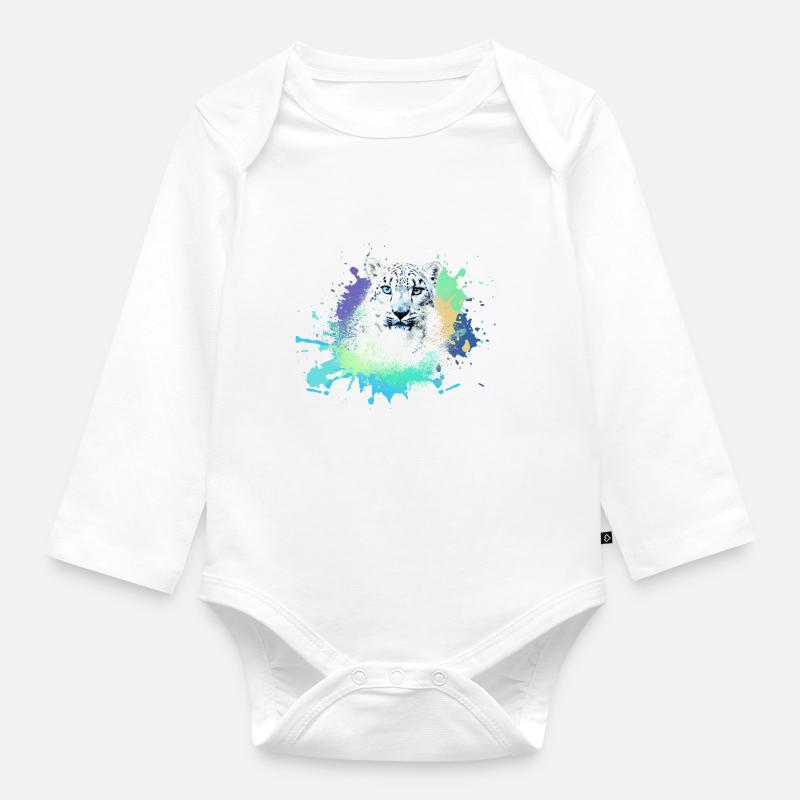 Léopard des neiges,chat,léopard, jaguar,coloré - Body Bébé bio manches longues - blanc