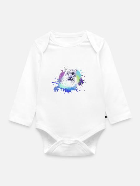 schneeleopard,katze,leopard, jaguar,bunt - Baby Bio-Langarm-Body - Weiß