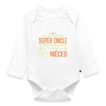 Super Oncle | Cadeau Famille Nièce Tonton Humour - Body Bébé bio manches longues - blanc - Devant