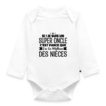 Super Oncle | Cadeau Famille Nièce Tonton Humour - Body Bébé bio manches longues - blanc - Devant