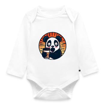 Panda Coffee Caffeine Shock - Organic Longsleeve Baby Bodysuit - white - Front