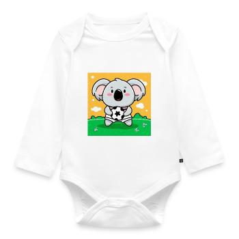 Koala mit Fußball im Kawaii-Stil für Kinder - Baby Bio-Langarm-Body - Weiß - Vorne