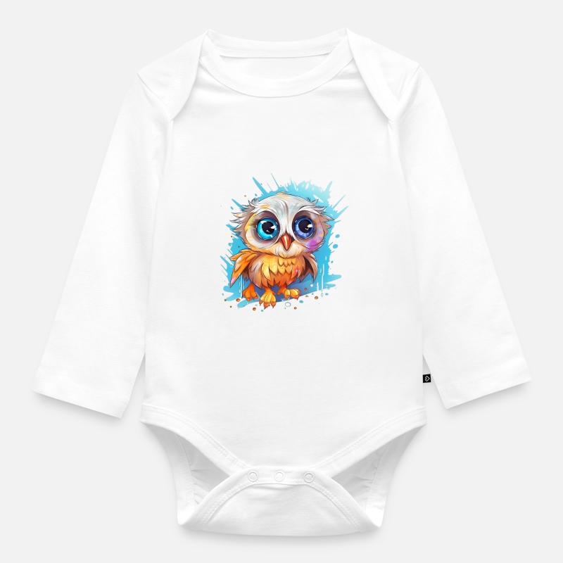 Niedliche Wachsame Eule | Nachtschwärmer Eule - Baby Bio-Langarm-Body - Weiß