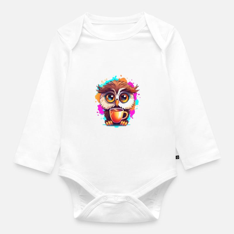 Niedliche Wachsame Eule | Nachtschwärmer Eule - Baby Bio-Langarm-Body - Weiß