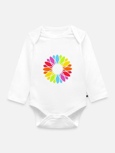 Regenbogen Blüte Mandala - Baby Bio-Langarm-Body - Weiß
