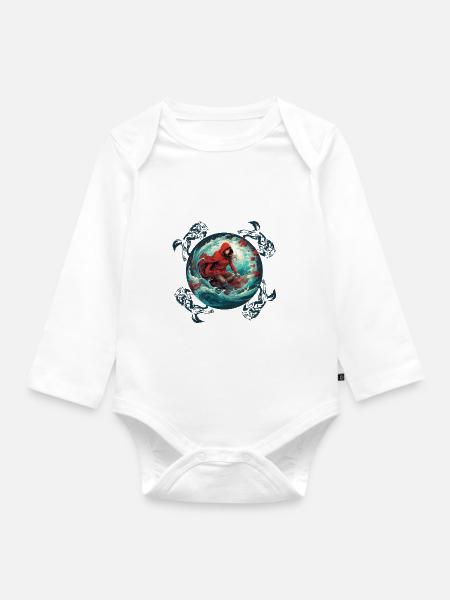 Rotkäppchen surft auf Surfbrett Wolf auf Welle - Baby Bio-Langarm-Body - Weiß