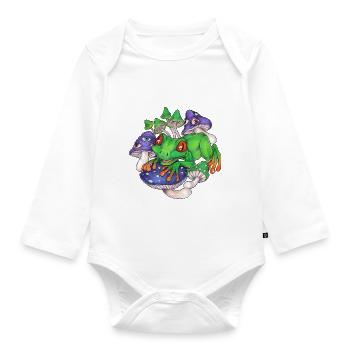 Cooler Frosch mit Pilzen Wahninn und Surreal - Baby Bio-Langarm-Body - Weiß - Vorne
