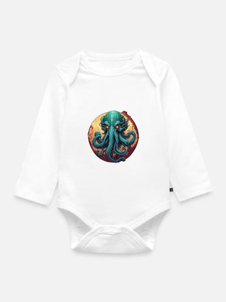 Cthulhu / Demon / Fantasie / Horror / tentakelig - Baby Bio-Langarm-Body - Weiß