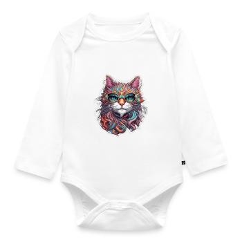 Cool Cat / Funny / Animal / Pet / Crazy - Organic Longsleeve Baby Bodysuit - white - Front