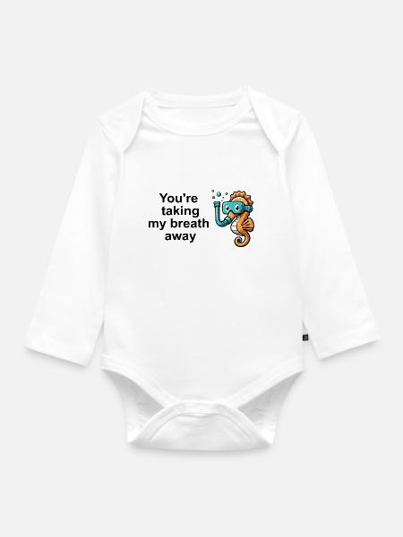 Seepferdchen - Du nimmst mir den Atem - Baby Bio-Langarm-Body - Weiß
