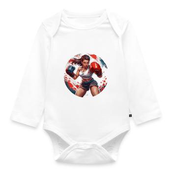 Boxer / Sport / Kampf / Arena / Boxring / Fäuste - Baby Bio-Langarm-Body - Weiß - Vorne