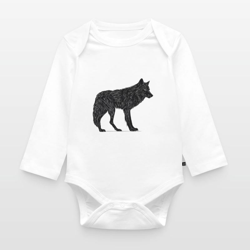 Wilder Wolf - Schwarzer Wolf T-Shirt oder Pullover Baby Bio-Langarm-Body