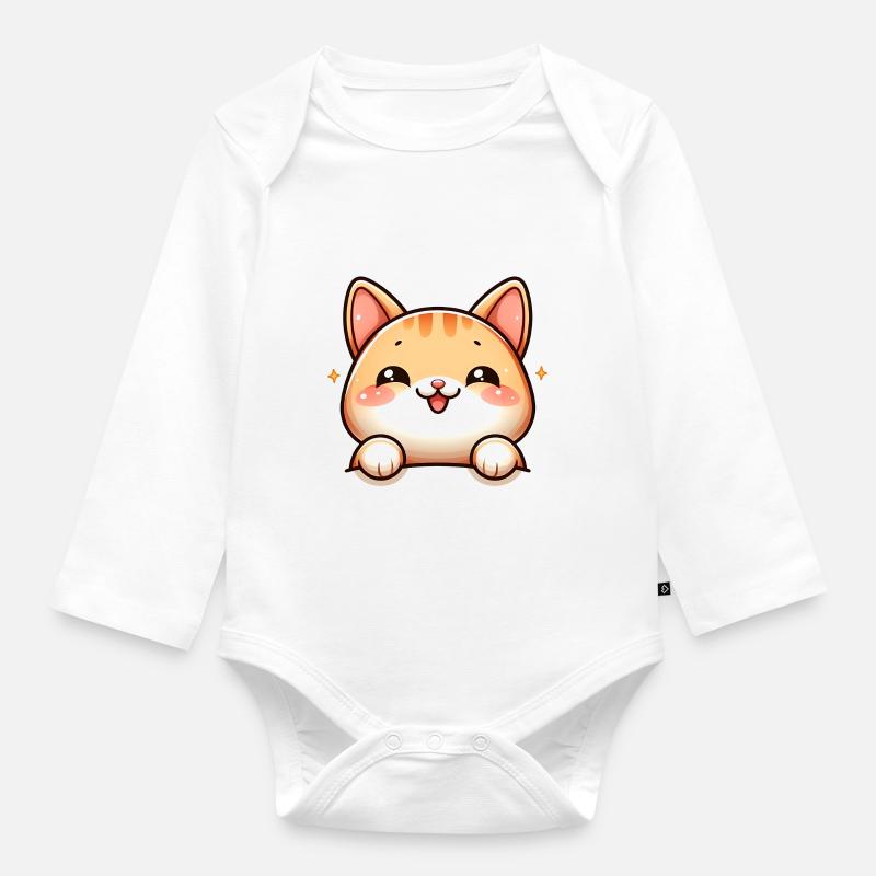 Cat - Organic Longsleeve Baby Bodysuit - white
