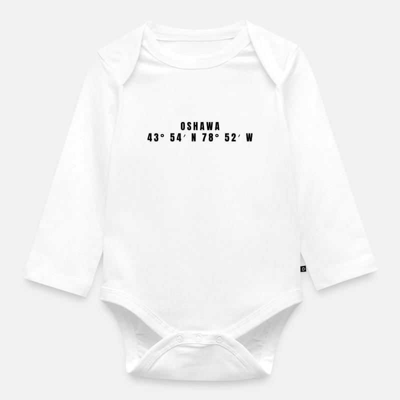 Oshawa, Canada Coordinates - Organic Longsleeve Baby Bodysuit - white