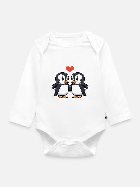 Pinguin Paar Herz - Baby Bio-Langarm-Body - Weiß