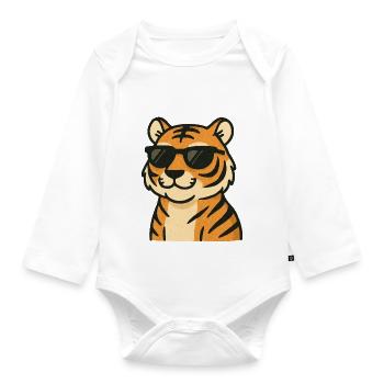 tiger comic - Baby Bio-Langarm-Body - Weiß - Vorne