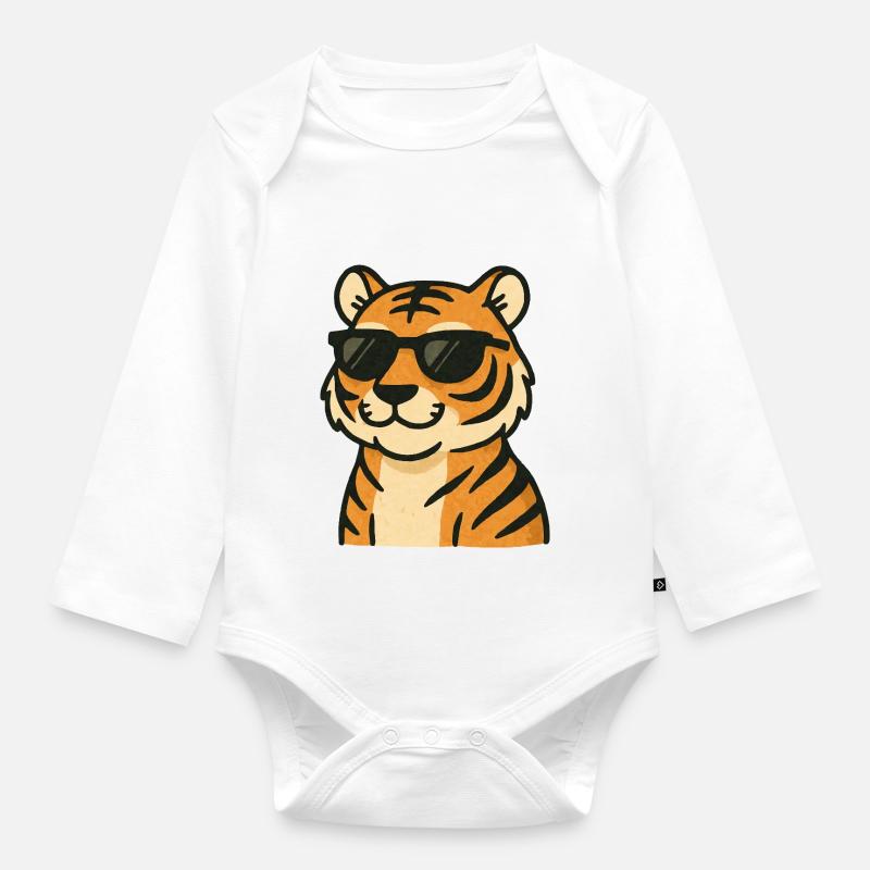 tiger comic - Baby Bio-Langarm-Body - Weiß