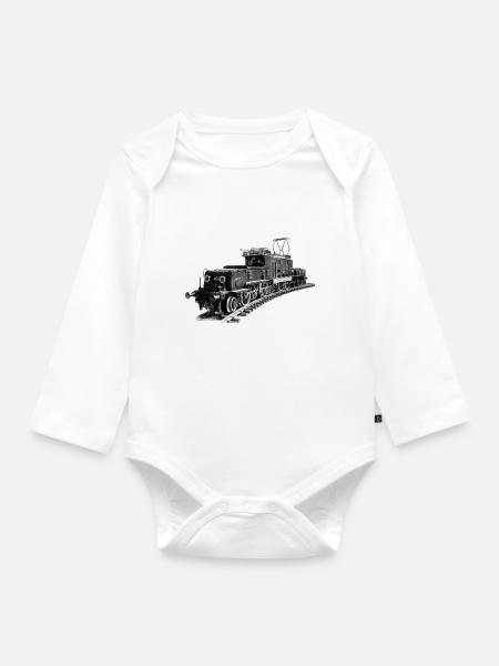 Lokomotive "Krokodil" - Baby Bio-Langarm-Body - Weiß