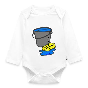 cleaning cleaning cleaning woman broom wischmop32 - Organic Longsleeve Baby Bodysuit - white - Front