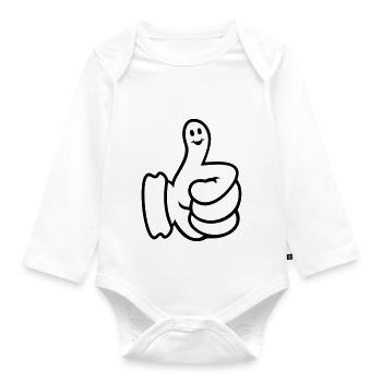 Smiley - Daumen hoch / thumbs up (outline, 1c) - Baby Bio-Langarm-Body - Weiß - Vorne