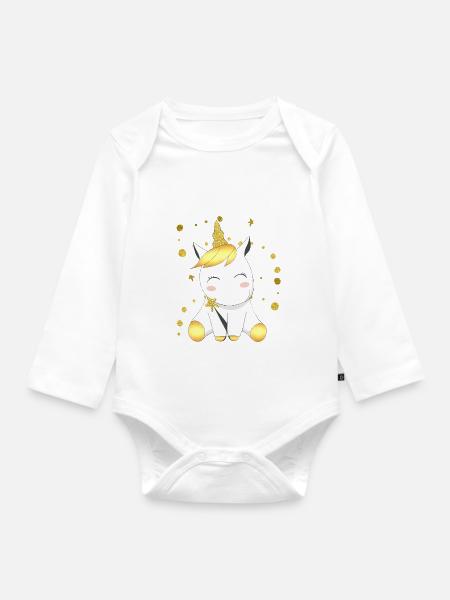 zaubere Einhorn mit Zauberstab - Baby Bio-Langarm-Body - Weiß