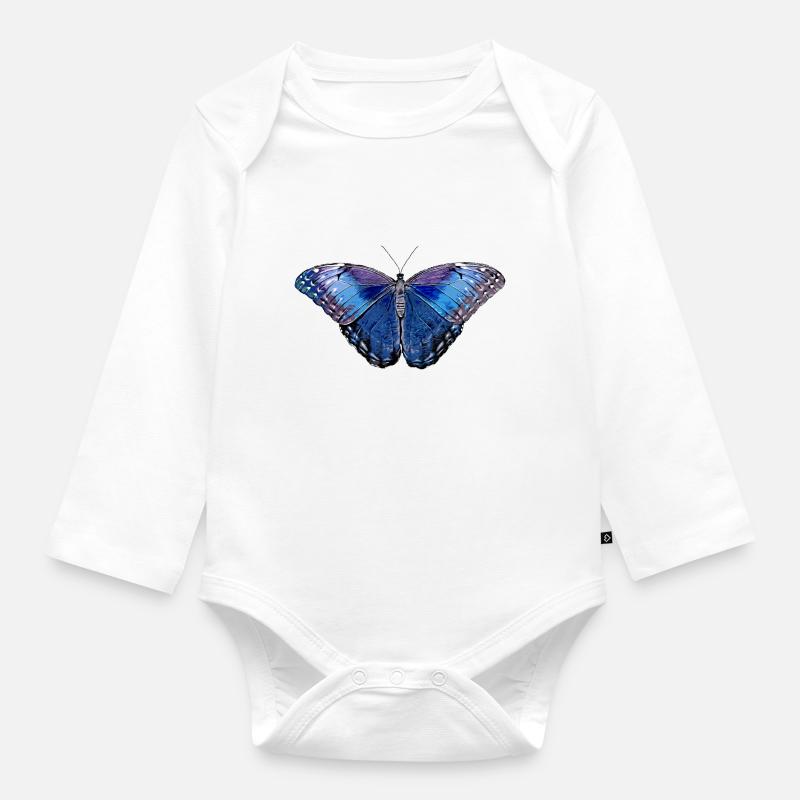 Papillon - bleu - Body Bébé bio manches longues - blanc