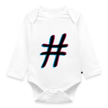 3D Effekt Hashtag - Baby Bio-Langarm-Body - Weiß - Vorne