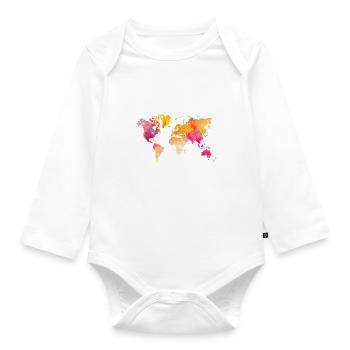 world map - Organic Longsleeve Baby Bodysuit - white - Front