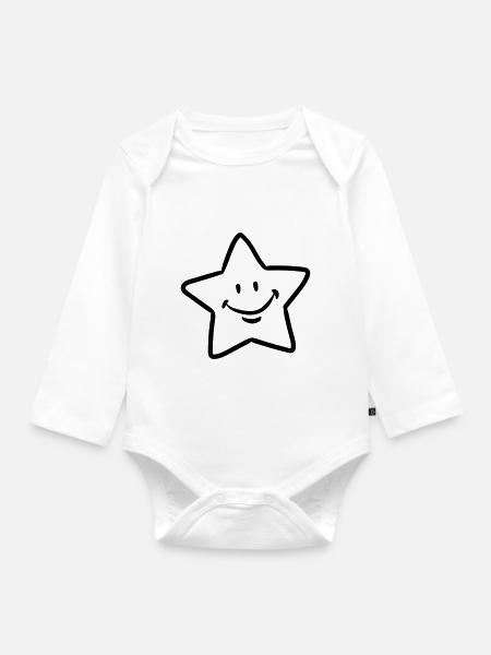 Stern / Sternengesicht - Baby Bio-Langarm-Body - Weiß