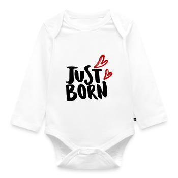 Baby Just born Neu geboren Sprüche Säugling - Baby Bio-Langarm-Body - Weiß - Vorne