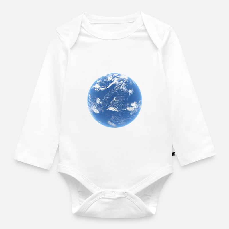 Neptune Eau et Nuages Planète - Body Bébé bio manches longues - blanc