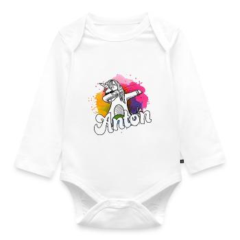 ANTON - Beau nom de garçon avec licorne cool - Body Bébé bio manches longues - blanc - Devant