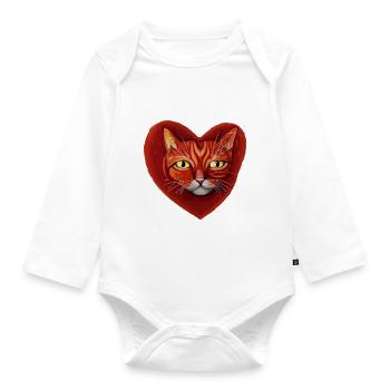 Katzenherz Valentinstag Katzenliebhaber Geschenk - Baby Bio-Langarm-Body - Weiß - Vorne